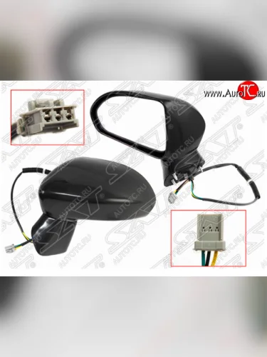 Левое зеркало заднего вида SAT (черное, 3 контакта) Honda Fit  1 (2001-2004) GD дорестайлинг