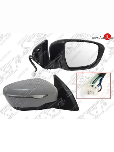 Боковое правое зеркало заднего вида SAT (обогрев, поворот, 7 контактов) Nissan Qashqai  2 (2013-2022) J11 дорестайлинг, J11 рестайлинг