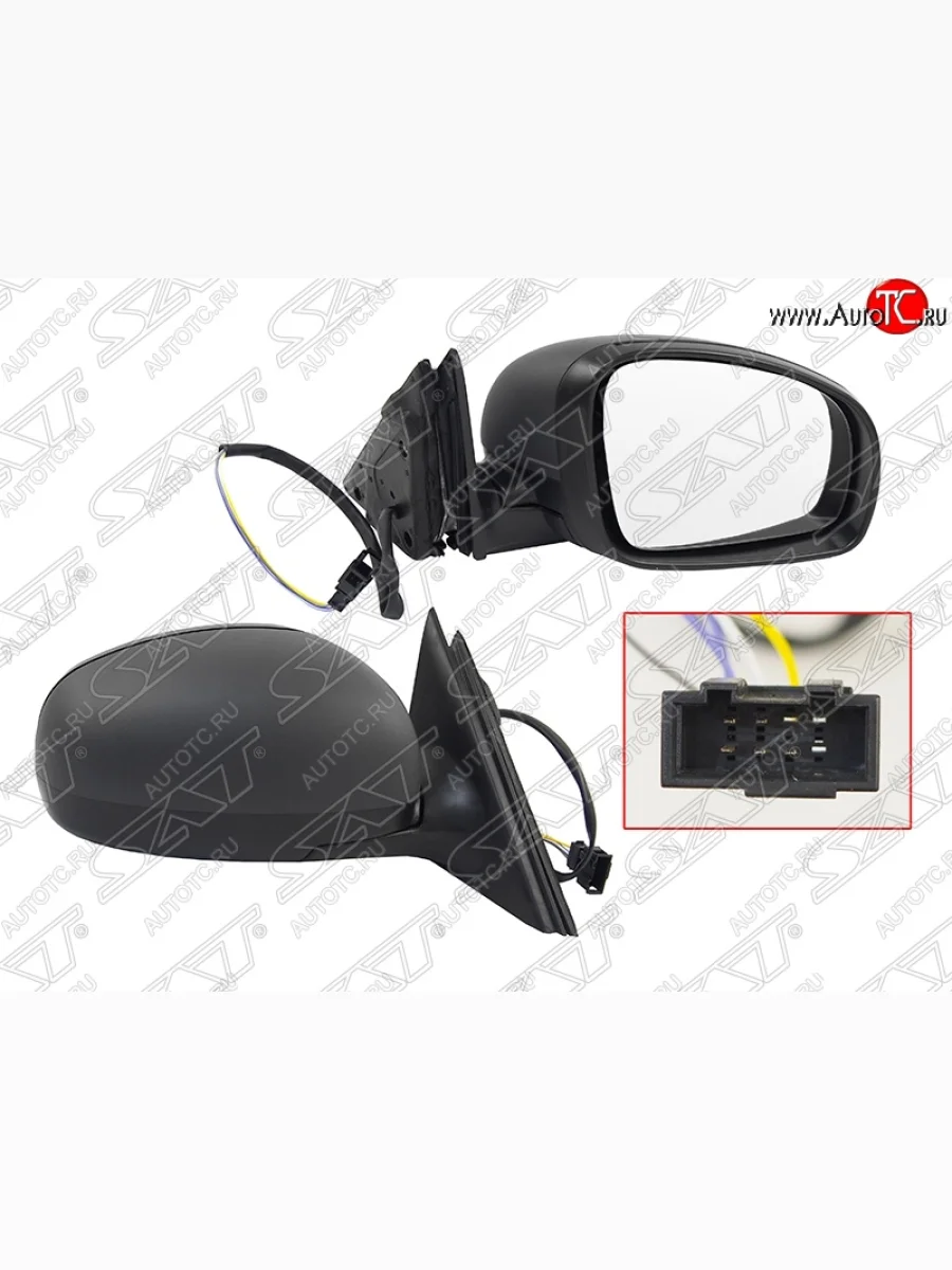 Боковое правое зеркало заднего вида SAT (регулировка, обогрев, 5 контактов) Skoda Fabia Mk2 универсал дорестайлинг (2007-2010) (Неокрашенное)  в Воронеже Воронежской области