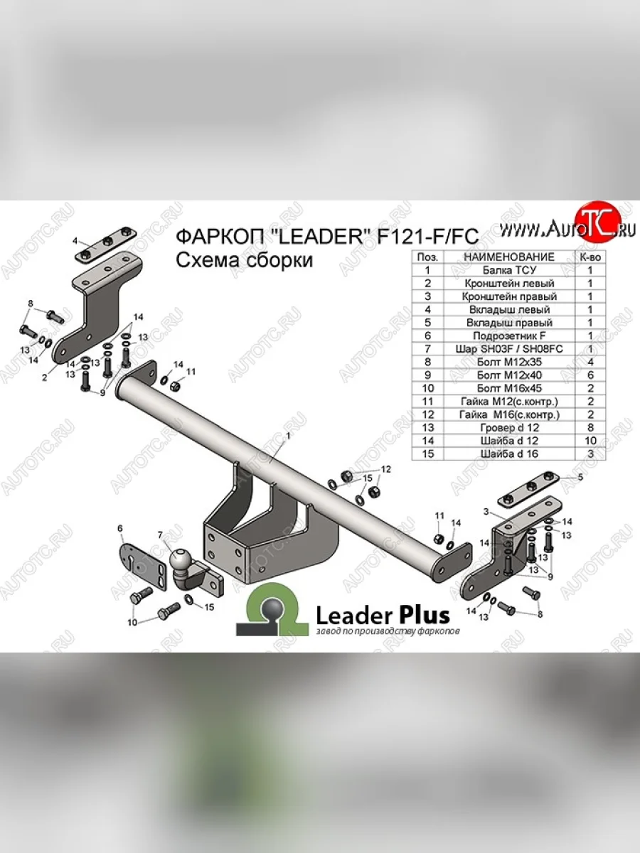 Фаркоп Лидер Плюс Ford Ranger DoubleCab рестайлинг (2015-2021)  с доставкой в г. Керчь