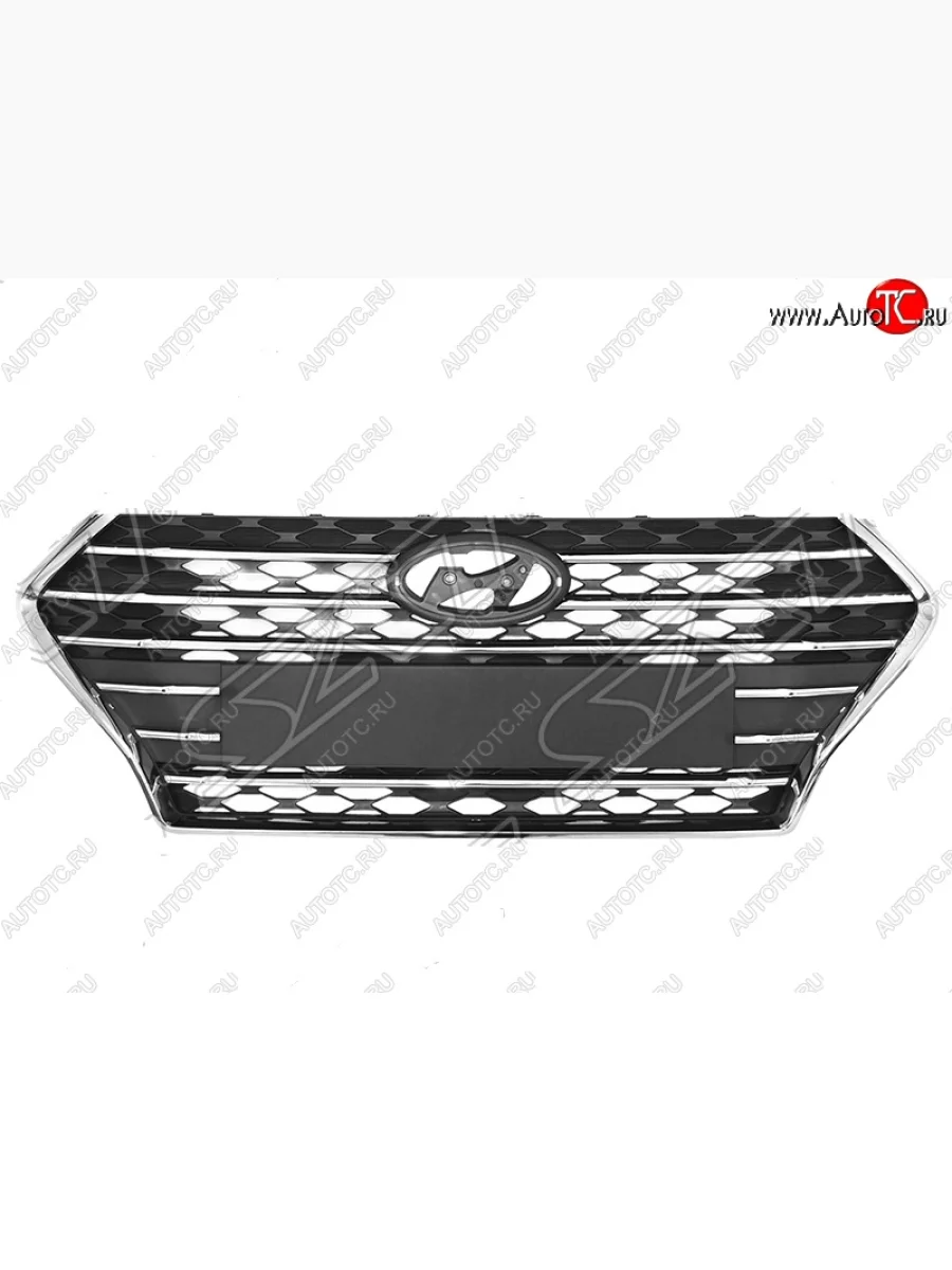 Решётка радиатора SAT (с хромом) Hyundai Solaris HCR седан дорестайлинг (2017-2020) (Неокрашенная)  в Самаре Самарской области