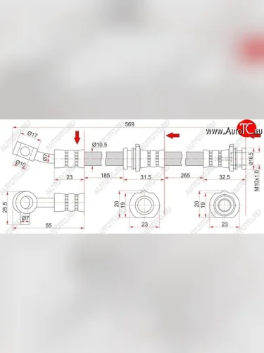 Тормозной шланг SAT (передний, правый) Nissan Teana  1 J31 (2003-2005) дорестайлинг