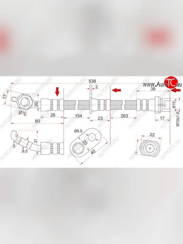 Тормозной шланг SAT (передний, правый, пр-во Таиланд) Lexus RX300 XU10 дорестайлинг (1995-2001)