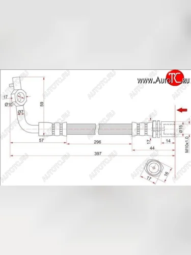 Тормозной шланг SAT (левый) Toyota Hiace  H100 (1989-2004) минивэн дорестайлинг (Япония), минивэн 1-ый рестайлинг (Япония), минивэн (Япония)  2-ой рестайлинг