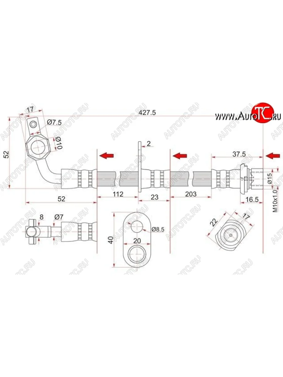 Тормозной шланг SAT (передний, левый, пр-во Таиланд) Toyota Land Cruiser 10 100 1-ый рестайлинг (2002-2005)  в Керчи Республика Крым