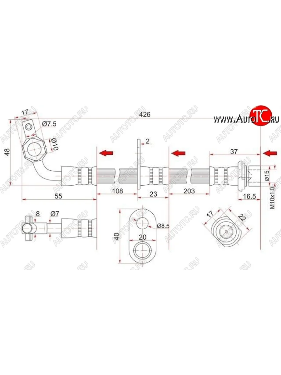 Тормозной шланг SAT (передний, правый, пр-во Таиланд) Lexus LX470 J100 дорестайлинг (1998-2002)  в Керчи Республика Крым