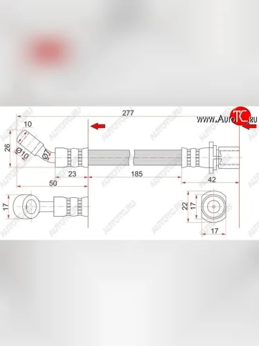 Тормозной шланг SAT (правый, дисковые тормоза) Toyota Land Cruiser ( J70,  80,  90) (1984-2000) 5 дв. дорестайлинг, 5 дв. 1-ый рестайлинг