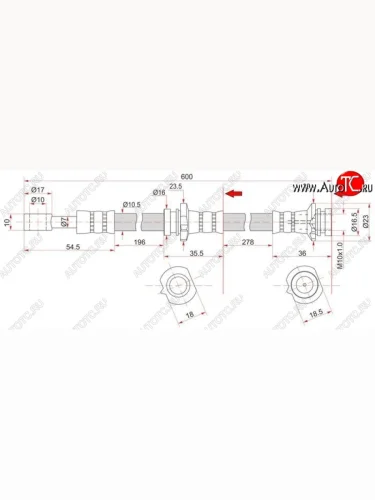 Тормозной шланг SAT (задний, левый) Nissan Bluebird U14 седан дорестайлинг (1996-1998)
