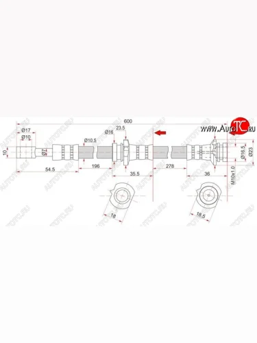 Тормозной шланг SAT (задний, правый) Nissan Bluebird U14 седан дорестайлинг (1996-1998)