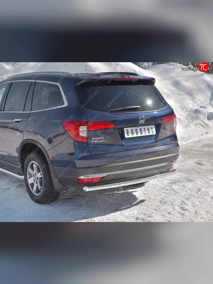 Защита заднего бампера (Ø63 мм, нержавейка) SLITKOFF Honda Pilot YF6 дорестайлинг (2016-2019)  в Керчи Республика Крым