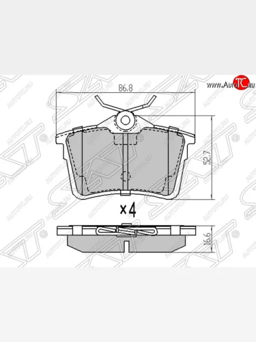 Колодки тормозные SAT (задние) Peugeot Partner  B9 (2012-2022) 1-ый рестайлинг, 2-ой рестайлинг