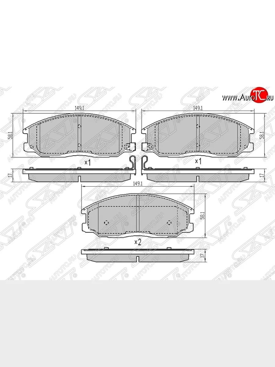 Колодки тормозные SAT (передние) SSANGYONG Kyron дорестайлинг (2005-2007)  с доставкой в г. Керчь