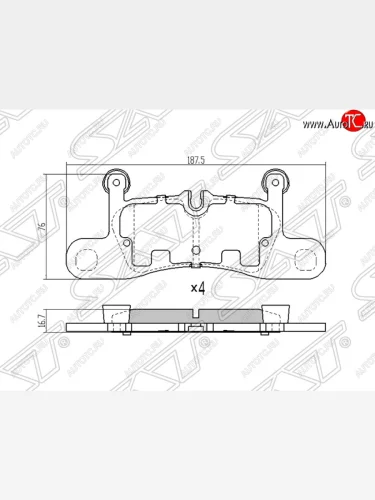 Колодки тормозные SAT (задние, 187,5*76*16,7) Volkswagen Touareg 2 NF дорестайлинг (2010-2014)