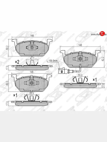 Колодки тормозные передние (без датчика износа) SAT Skoda Octavia  A7 (2012-2020), Volkswagen Golf  7 Mk7 (2012-2017)