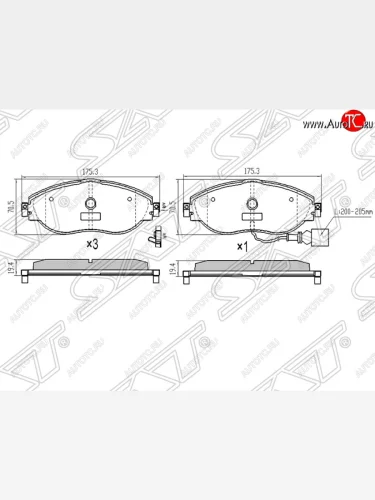 Колодки тормозные передние SAT Volkswagen Passat CC дорестайлинг (2008-2012)