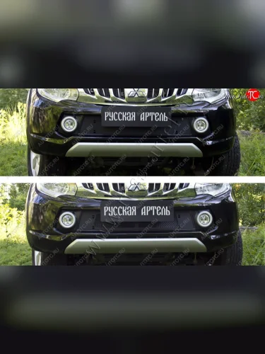 Зимняя заглушка решетки радиатора и переднего бампера RA (Поверхность шагрень) Mitsubishi L200 5 KK,KL дорестайлинг (2015-2019)