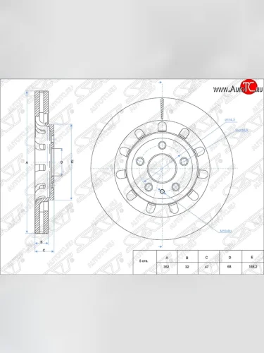 Диск тормозной SAT (вентилируемый, Ø352) Ford Explorer U502 дорестайлинг (2010-2016)