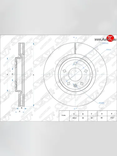 Диск тормозной SAT (вентилируемый, 345 мм) Ford Explorer U502 дорестайлинг (2010-2016)