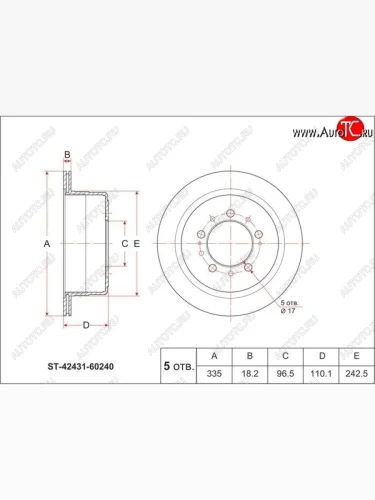 Диск тормозной SAT (задний, вентилируемый, GEN, d 335) Toyota Land Cruiser J105 (1998-2007)