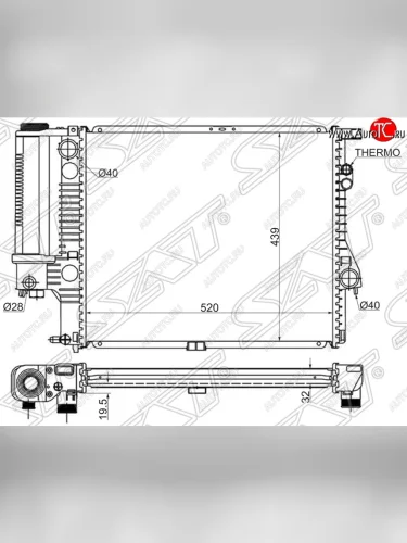 Радиатор двигателя SAT (трубчатый, 2.0 / 2.3 / 2.8) BMW 5 серия E39 седан рестайлинг (2000-2003)