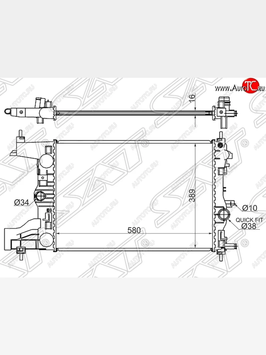 Радиатор двигателя SAT (трубчатый, 1.4/1.6/1.8, МКПП)  Chevrolet Cruze (2009-2015), Chevrolet Orlando (2011-2018), Opel Astra (2009-2017), Opel Zafira (2011-2020)