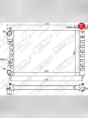 Радиатор двигателя SAT (пластинчатый, МКПП) Fiat Palio 178 хэтчбэк 5 дв. дорестайлинг (1996-2003)