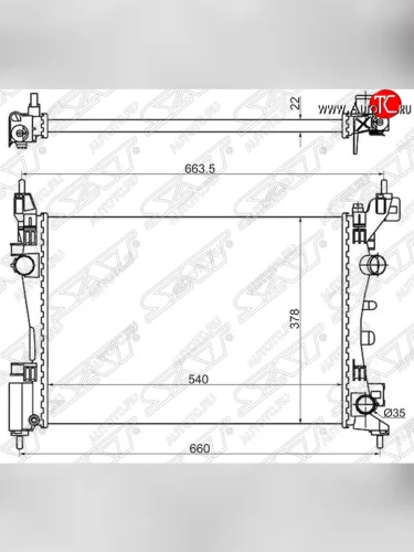 Радиатор двигателя SAT (пластинчатый, 1.0/1.2/1.4/1.6, МКПП/АКПП) Fiat Grande Punto (2005-2012)