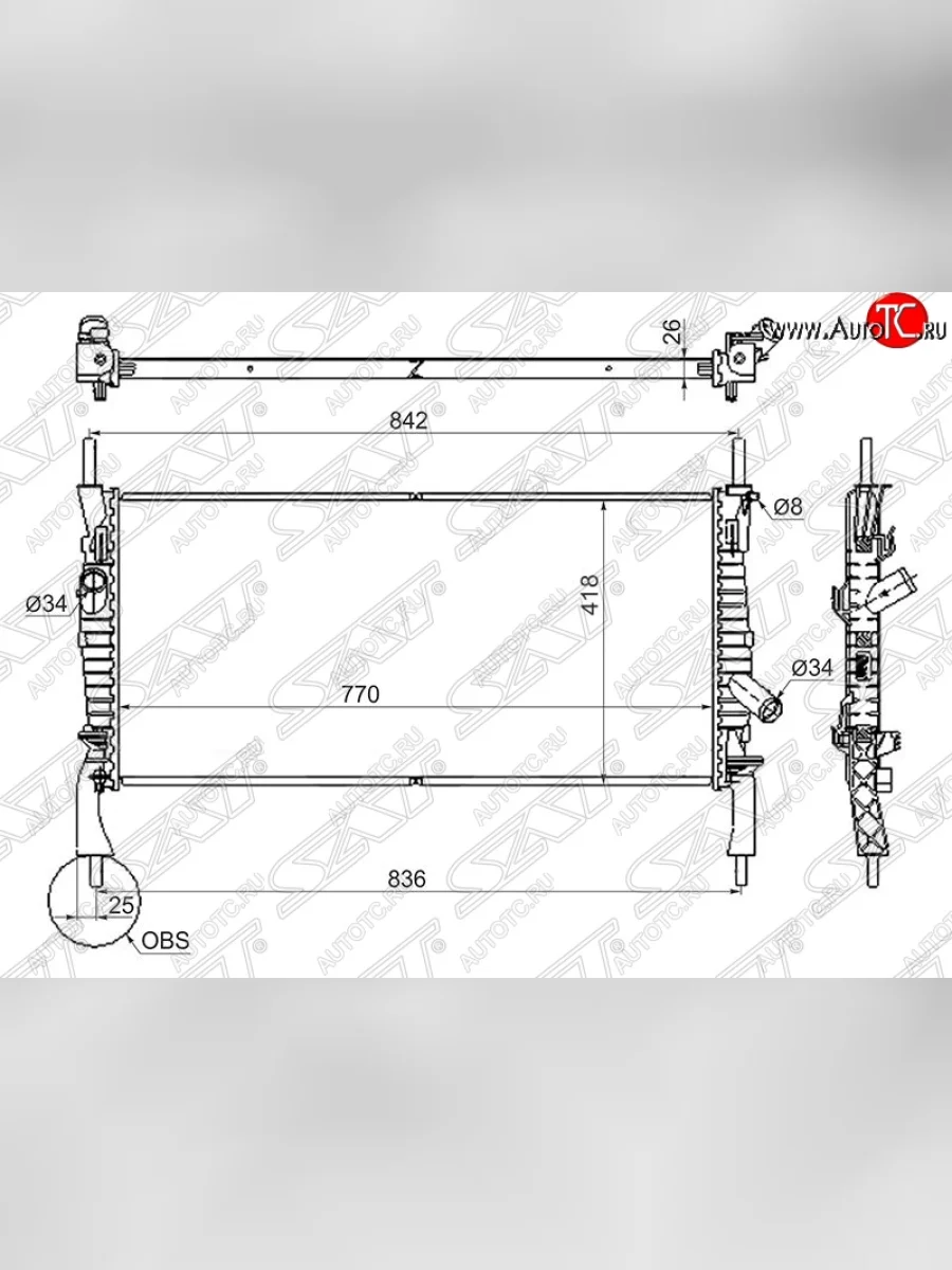 Радиатор двигателя SAT (пластинчатый, 2.2TD/2.3/2.4TD, МКПП) Ford Transit цельнометаллический фургон (2006-2014)  в Перми Пермском крае