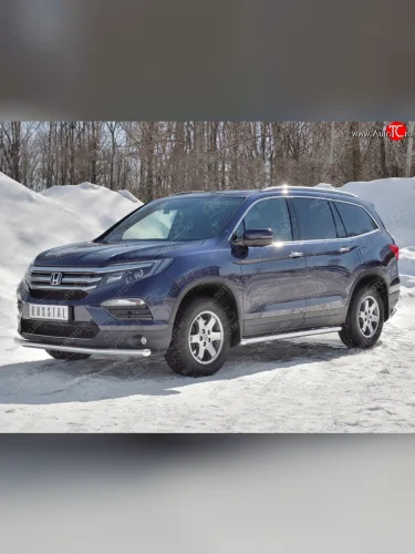 Защита переднего бампера (Ø63 мм, нержавейка) SLITKOFF Honda Pilot  YF6 (2016-2019) дорестайлинг
