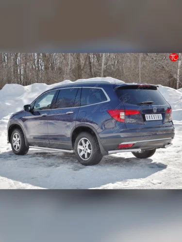 Защита заднего бампера (Ø63 мм уголки, нержавейка) SLITKOFF Honda Pilot  YF6 (2016-2019) дорестайлинг
