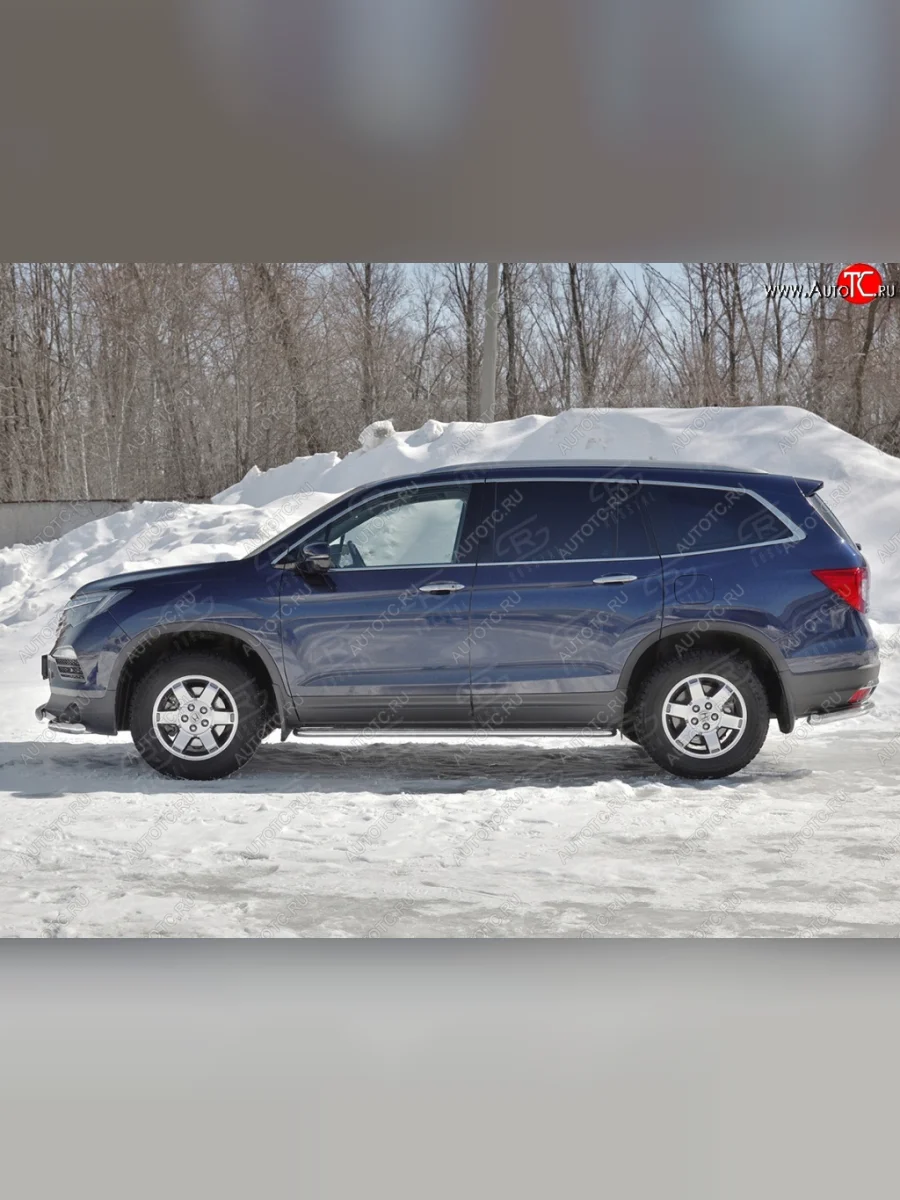 Пороги труба d42 с листом SLITKOFF (вариант №1) Honda Pilot YF6 дорестайлинг (2016-2019)  в Самаре Самарской области