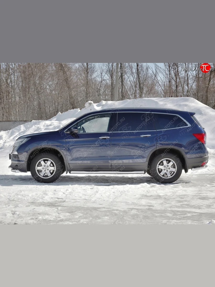 Пороги труба d76 с накладкой SLITKOFF (вариант №1) Honda Pilot YF6 дорестайлинг (2016-2019)  в Самаре Самарской области