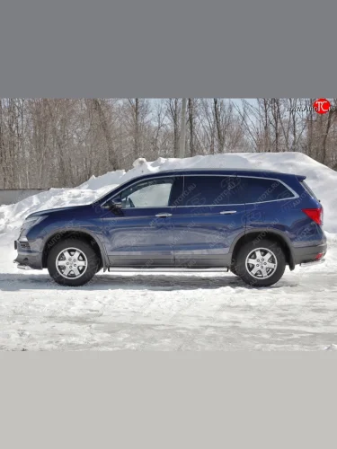 Пороги труба d76 с накладкой SLITKOFF (вариант №2) Honda Pilot  YF6 (2016-2019) дорестайлинг