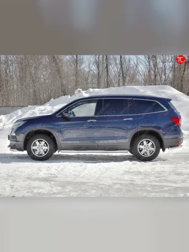 Пороги труба d76 с накладкой SLITKOFF (вариант №3) Honda Pilot  YF6 (2016-2019) дорестайлинг