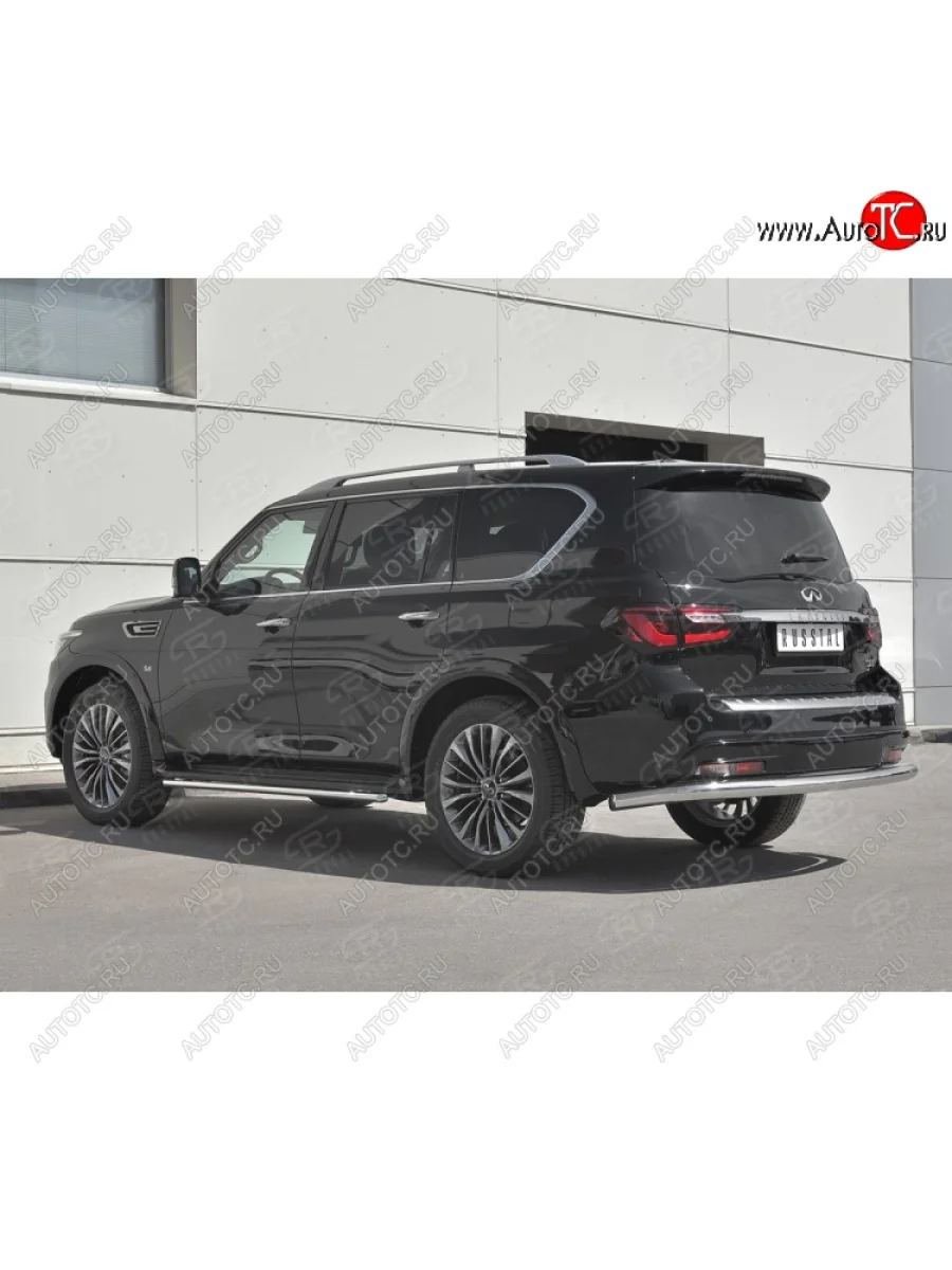 Защита заднего бампера (Ø76 мм, нержавейка) SLITKOFF INFINITI QX80 Z62 2-ой рестайлинг (2018-2024)  с доставкой в г. Пермь