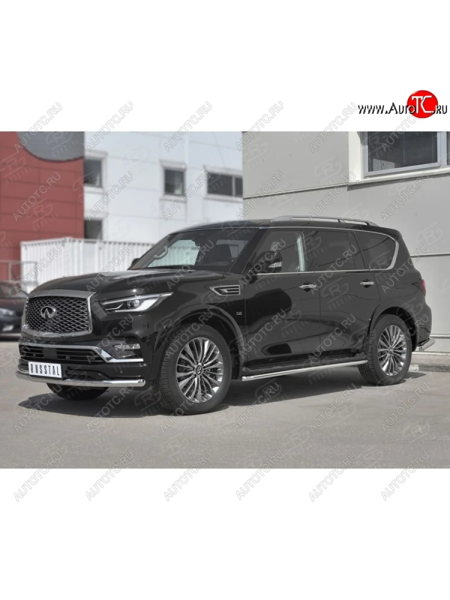 Защита переднего бампера (Ø63 мм, нержавейка) SLITKOFF INFINITI QX80 Z62 2-ой рестайлинг (2018-2024)  с доставкой в г. Керчь