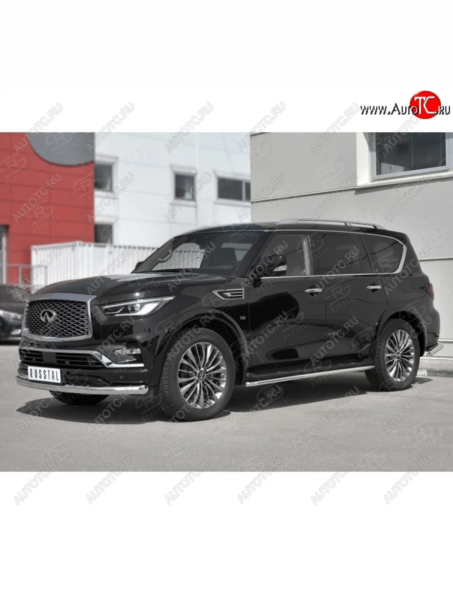 Защита переднего бампера (Ø76 мм, нержавейка) SLITKOFF INFINITI QX80 Z62 2-ой рестайлинг (2018-2024)  с доставкой в г. Керчь