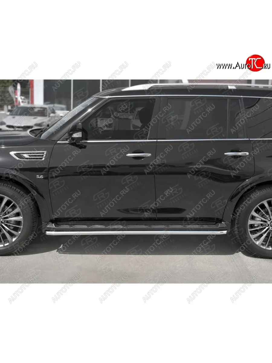 Защита порогов (Ø42 мм, нержавейка) SLITKOFF INFINITI QX80 Z62 2-ой рестайлинг (2018-2024)  с доставкой в г. Пермь