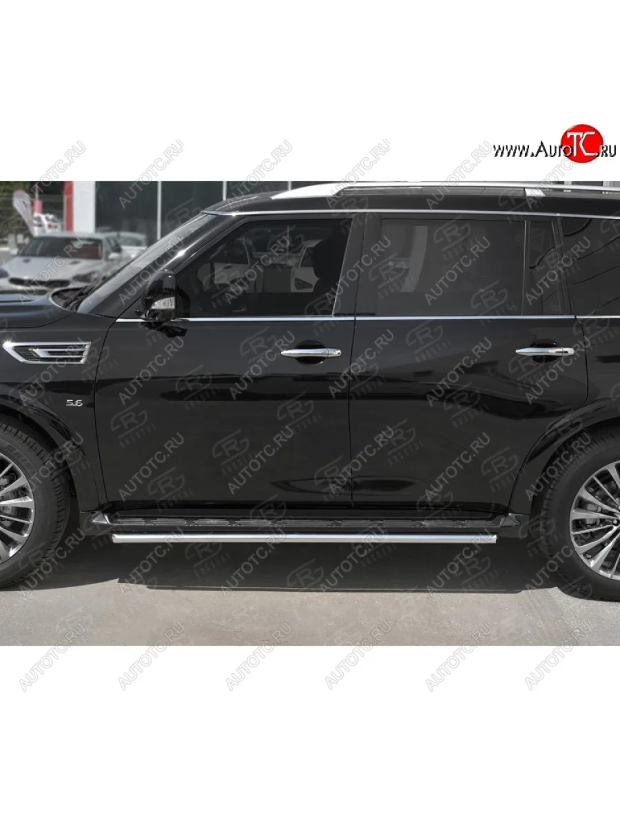 Защита порогов (Ø42 мм, нержавейка) SLITKOFF INFINITI QX80 Z62 2-ой рестайлинг (2018-2024)  с доставкой в г. Пермь