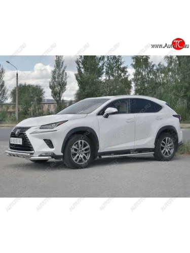 Защита переднего бампера (Ø63 мм с клыками, нержавейка) SLITKOFF Lexus NX300h  Z10 (2014-2017) дорестайлинг