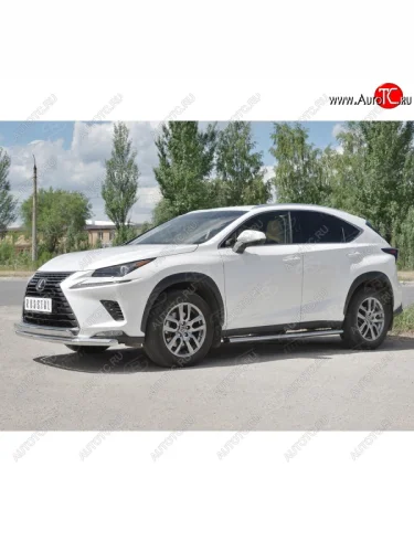 Защита переднего бампера (2 трубы Ø63 и 75х42 мм, нержавейка) Russtal Lexus NX300h Z10 дорестайлинг (2014-2017)