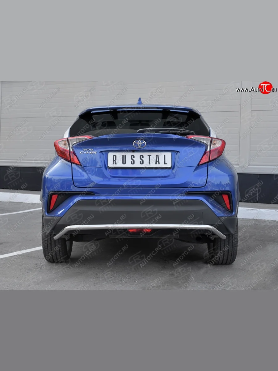 Защита заднего бампера (Ø42 мм волна, нержавейка) SLITKOFF Toyota C-HR NGX10, ZGX10 дорестайлинг (2016-2019)  в Перми Пермском крае