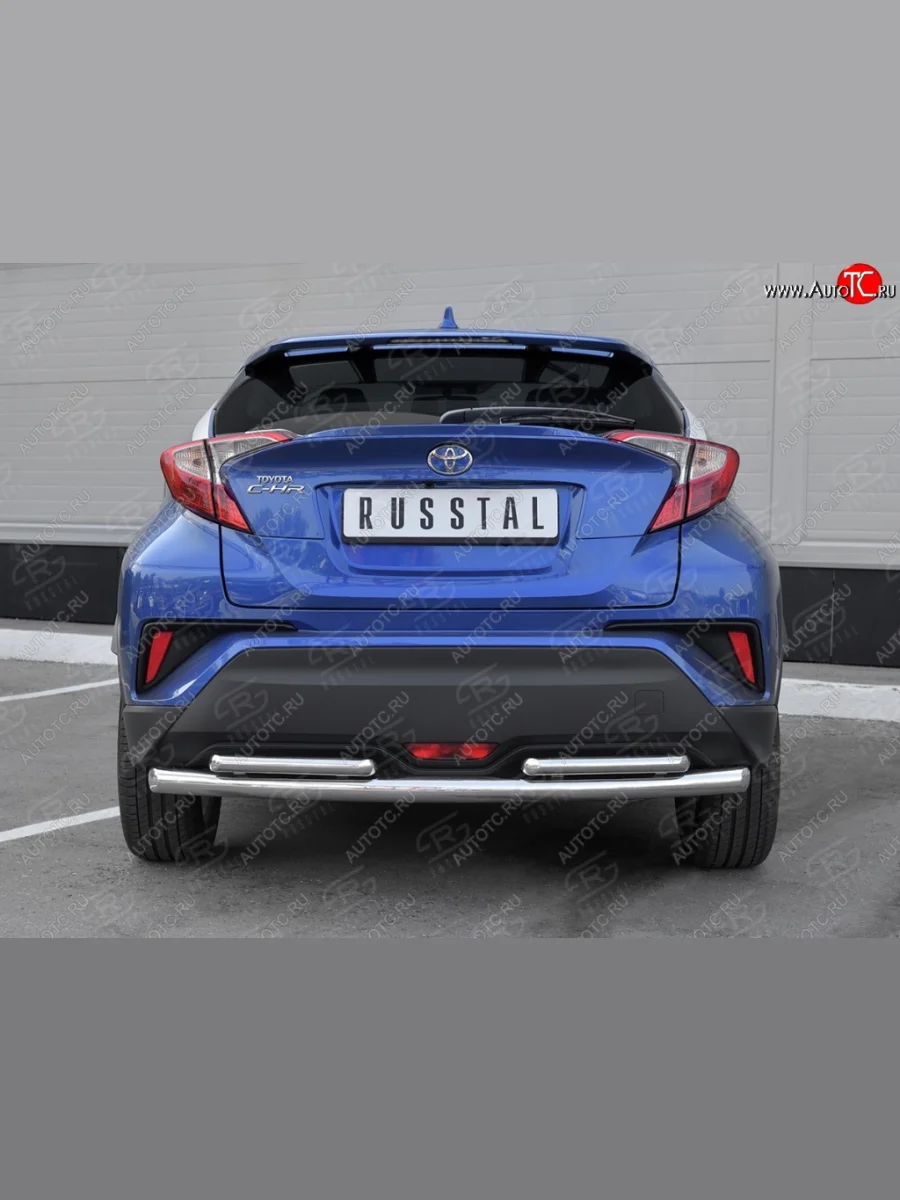 Защита заднего бампера d63/d42 SLITKOFF (дуги) Toyota C-HR NGX10, ZGX10 дорестайлинг (2016-2019)  в Перми Пермском крае