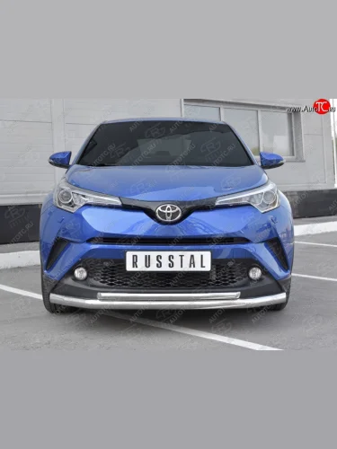 Защита переднего бампера (2 трубы Ø63 и 42 мм, нержавейка) SLITKOFF Toyota C-HR  NGX10, ZGX10 (2016-2019) дорестайлинг