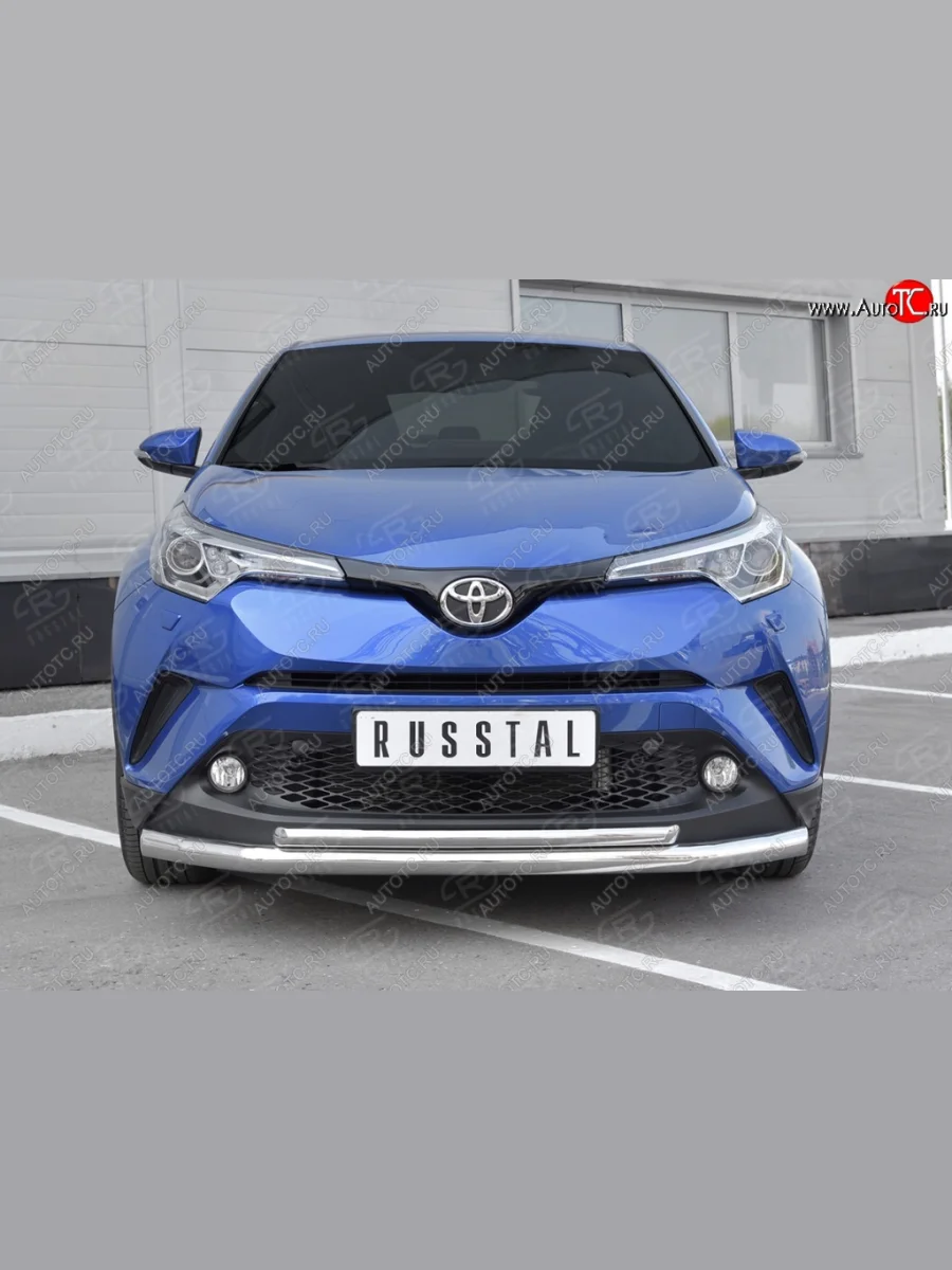 Защита переднего бампера (2 трубы Ø63 и 42 мм, нержавейка) SLITKOFF Toyota C-HR NGX10, ZGX10 дорестайлинг (2016-2019)  в Самаре Самарской области