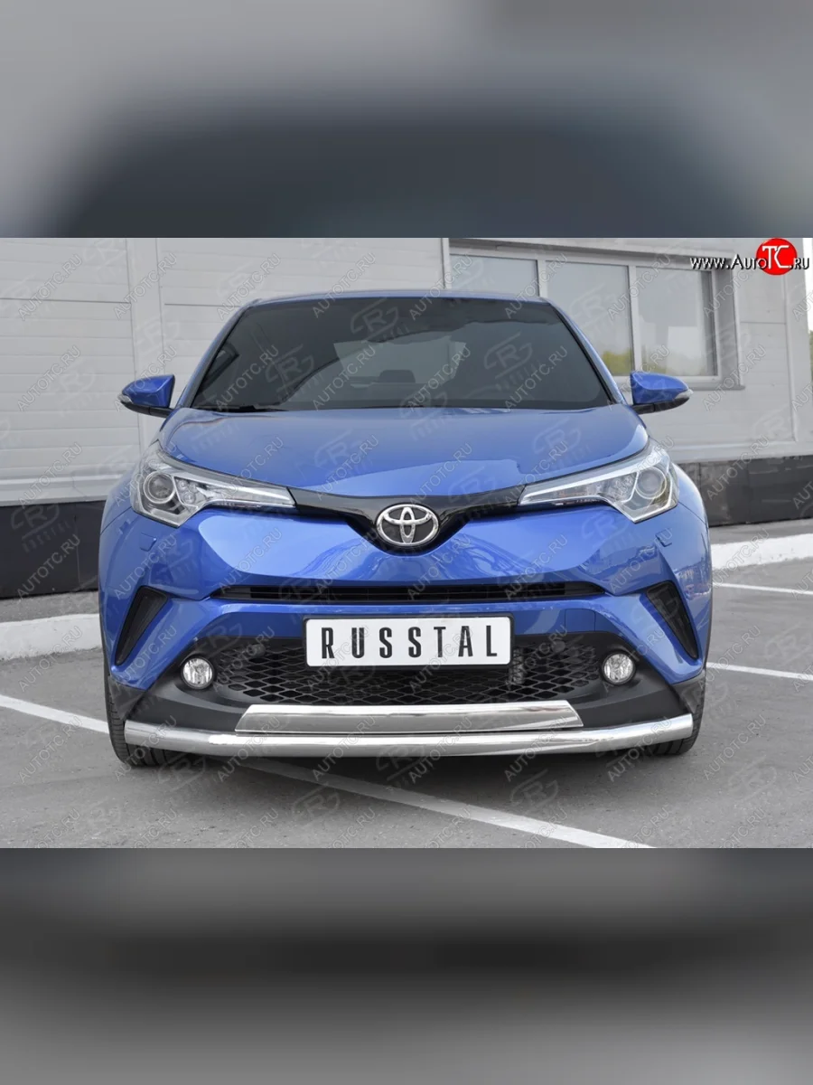 Защита переднего бампера (2 трубы Ø63 и 75х42 мм, нержавейка) SLITKOFF  Toyota C-HR (2016-2019) NGX10, ZGX10  в Воронеже Воронежской области