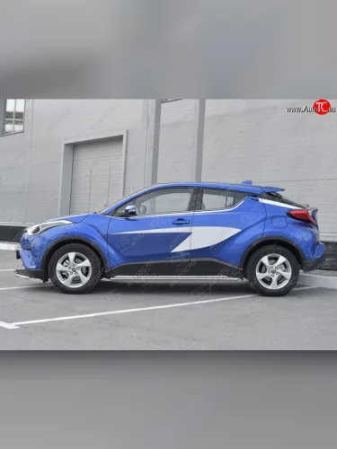 Пороги труба 75х42 Russtal (овал с проступью) Toyota C-HR NGX10, ZGX10 дорестайлинг (2016-2019)