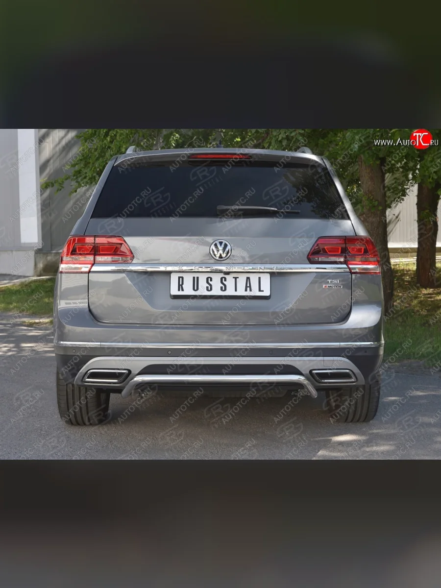 Защита заднего бампера (Ø42 мм волна, нержавейка) SLITKOFF Volkswagen Teramont 1 CA1 дорестайлинг (2016-2020)  в Керчи Республика Крым