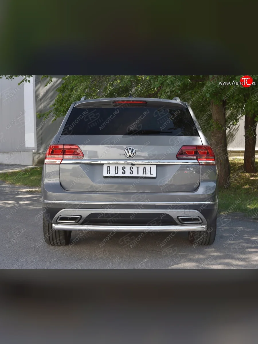 Защита заднего бампера (Ø63 мм, нержавейка) SLITKOFF Volkswagen Teramont 1 CA1 дорестайлинг (2016-2020)  в Керчи Республика Крым