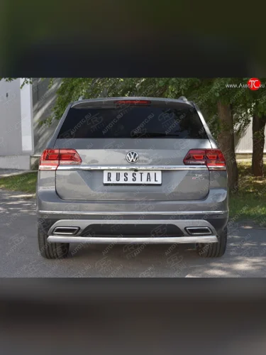 Защита заднего бампера (Ø75х42 мм, нержавейка) Russtal Volkswagen Teramont 1 CA1 дорестайлинг (2016-2020)